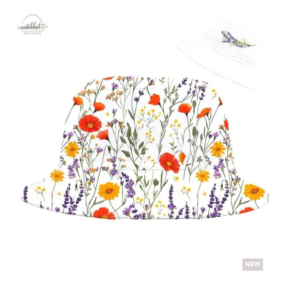 Reversible Wildflower Print Bucket Hat Unisex Sun Protection Foldable